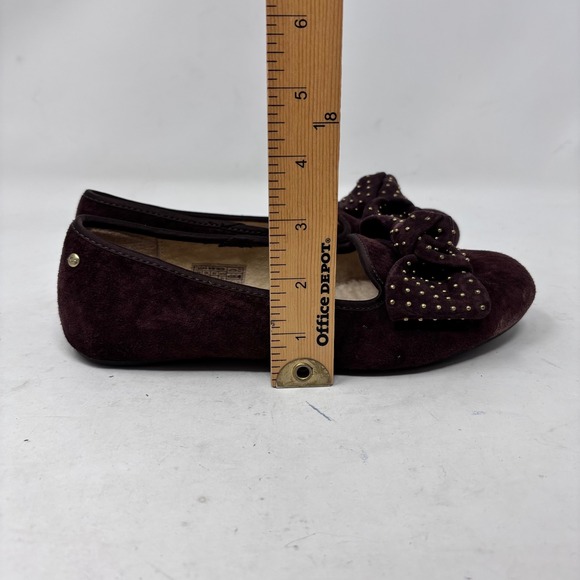 UGG Sherpa Ballet Flats Womens Size 6 Suede Studded Bow Brown Suede - Picture 7 of 10